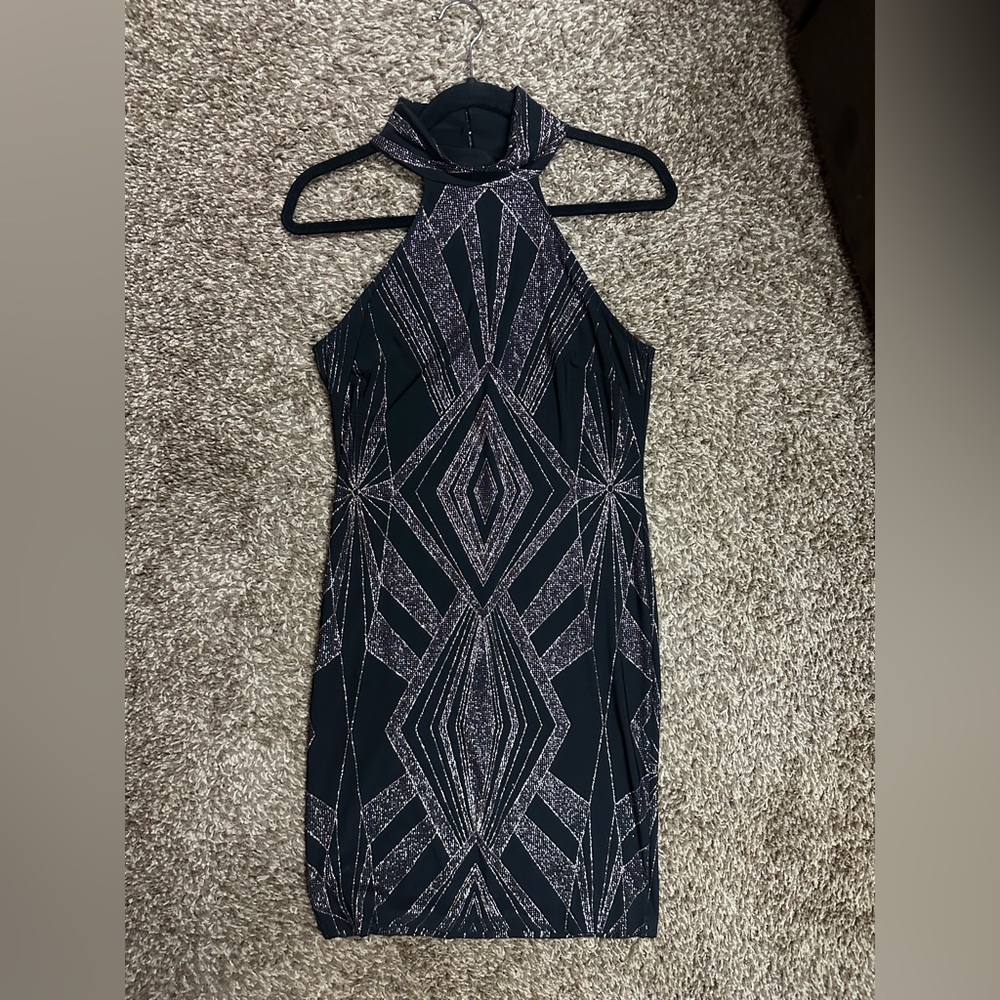 Elegant Black and Rose Gold Geometric Dress